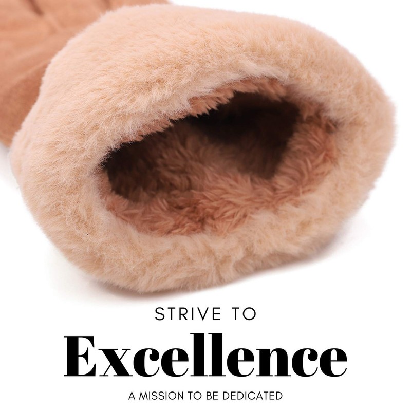 Zeltauto Women's Touch Screen Gloves Full Finger Plush Lining, Khaki,