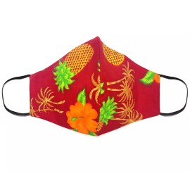 Mia Jewel Shop Fabric Face Mask Cotton Reusable Washable Adult US Made Red Hawaiian Pineapple