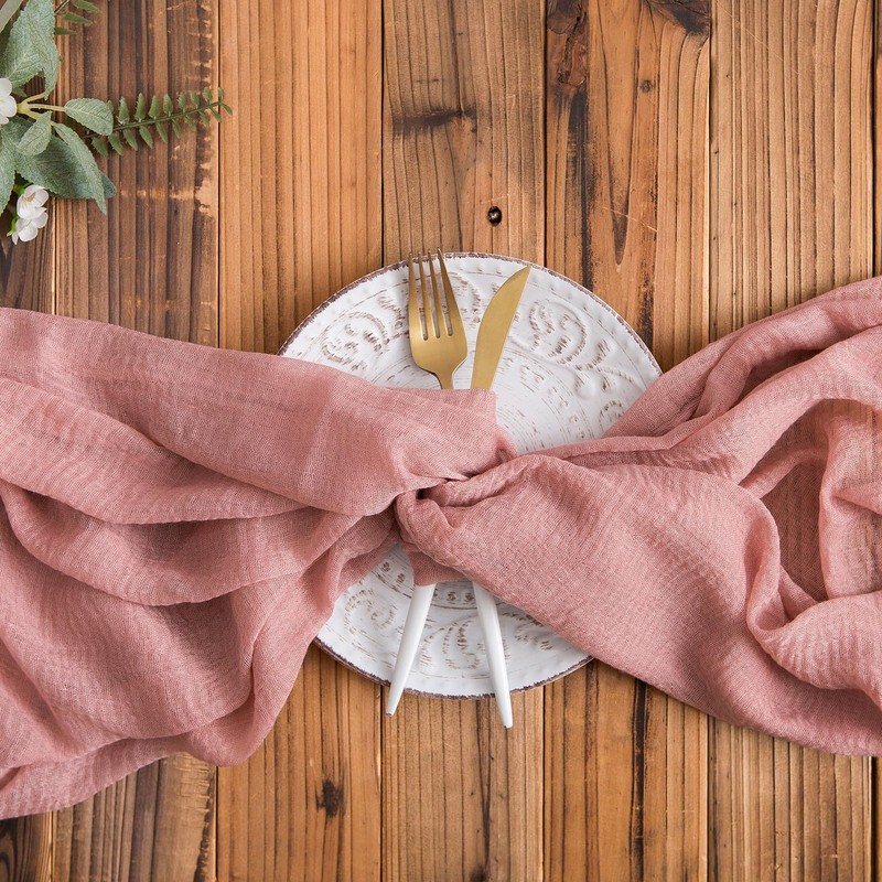 AOKSUNOVA Dusty Rose Cheesecloth Table Runner Boho Table Runner Pink
