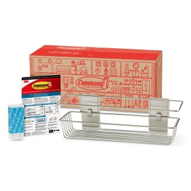 Command Shower Caddy Satin Nickel with Water Resistant Command Strips, Bathroom Organizer, Holds up to 6.5 lbs