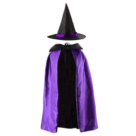 La Vogue Child/Adult Halloween Cloak and Pointed Hat Set, Cosplay, Witch Costume, Reversible, Unisex, Costume, Boys, Girls, Dress, purple berry