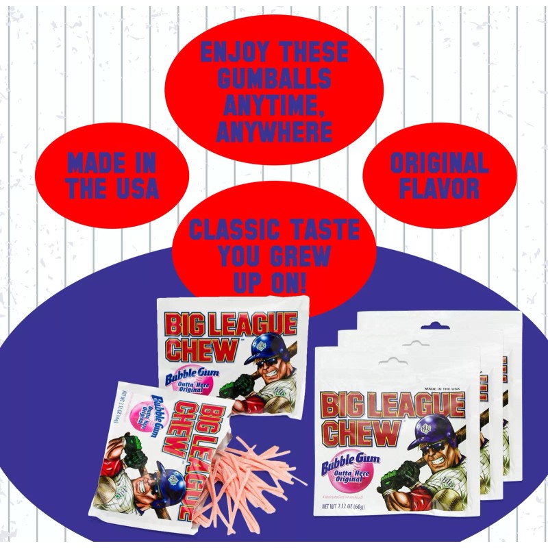 NOSH PACK Big Leegue Chew Bubble Gum, 12 Pack Original
