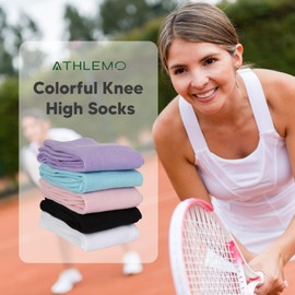 Athlemo 4 Pack rayon from bamboo Lightweight Knee High Dress Socks for Women, Comfortable Breathable Casual Socks, Solid Tube Socks Fit Well for Outdoor Sport School Uniform, Black 10-13