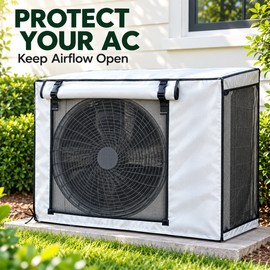 Outdoor Air Conditioner Cover, Oxford Cloth Weather Protector with Roll-Up Front, Mesh Panels and Adjustable Buckles