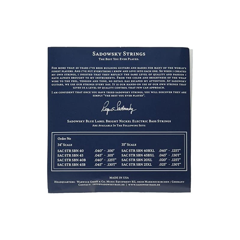 Sadowsky Blue Label Base String Nickel String 5 String 045-130