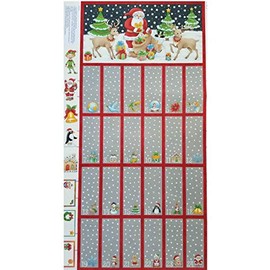 CHRISTMAS ADVENT PANEL - Santa Grey - Advent Calendar Fabric Panel - NU194 - Panel is 60 cm x 110 cm