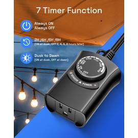 HBN Outdoor Light Timer with Remote Control, Waterproof Light Sensor Timer, 100 ft Wireless Range, 1 Grounded Outlet for Christmas Lights, 15A 1/2HP Heavy Duty