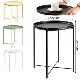 Timoau Side Table, Metal End Table Yellow Round Side Table Sofa Small Table with Removable Tray, Accent Coffee Table Tea Table, Snack Table for Living Room and Bed Room
