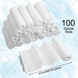 100 Pack Gauze Bandage Roll 5 Yards Elastic Gauze Bandages Light Compression and Stretchable White Gauze Rolls Breathable Gauze Wraps for Safety Wound Caring and Supplies (3 Inch)