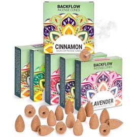 Kkoeop Backflow Insense Cones Variety Pack - 6 Pack Mixed Scents - Lavender, Jasmine, Sandalwood, Palo Santo, Rose, White Sage for Relaxation