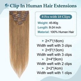 Benehair Clip in Hair Extensions Real Human Hair Black Hair Extensions Clip in Human Hair Long Straight Remy Natural Full Head 8pcs Real Hair Extensions for Women 10inch #27 Dark Blonde