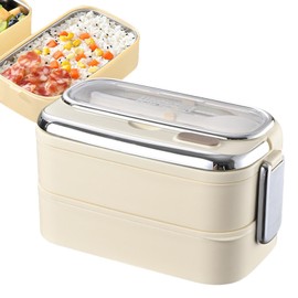 Salad Lunch Container | Double Layer Stainless Steel Lunch Box with Cutlery | Stackable Lunch Container with Handle for Dining Out Work Picnic School
