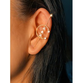 Fanquility 1Pcs Vintage Ear Wrap Crawler Hook Earrings Crystal Long Piercing Star-Shape Lightning Bolt Exaggerate Wrap Climber Earrings Gold Silver Cz Ear Cuff Earrings for Women (Style8)