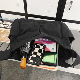 PRAGARI Canvas Messenger Bag Crossbody for Women Black Shoulder Aesthetic Laptop Tote Bag Hobo Large Cute School Travel Vintage Multiple Pockets