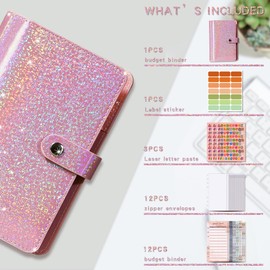 Budget Binder, Cash Envelopes for Budgeting, Money Organiser for Cash, Budget Binder with Cash Envelopes, 6-Ring Money Saving Binder (Sparkling Pink))