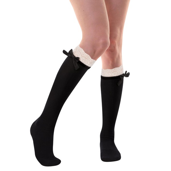 Violet Mist Bow Lace Ruffle Knee High Socks for Women