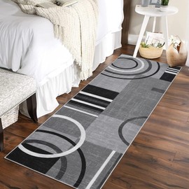 GarveeHome Washable Runner Rug 2x8 Modern Circle Rugs Runner Non Slip Low Pile Rug for Hallway Soft Long Rugs Indoor Floor Carpet for Kitchen Bedroom Entryway, Grey