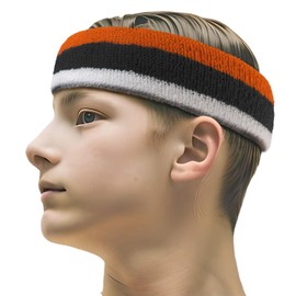 Couver Triple Color White Striped Sport Head Sweatband (1 Piece) - Light Orange/Black/White