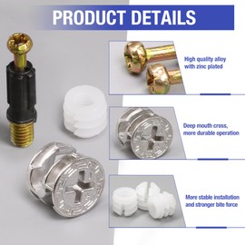 Jamiikury 10 Sets Furniture Cam Lock Fasteners, 3-in-1 Cam Locks for Furniture, Cam Lock Fittings Cam Connector Furniture Replacement Parts, 1-1/4" / 32mm Dowel with Black Plastic Sleeve