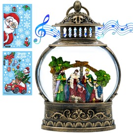 Christmas Snow Globe Lantern Swirling Glittering Manger Magi with Music,USB Lined or Battery Operated Lighted Water Lantern for Thanksgiving Christmas Decoration Gifts