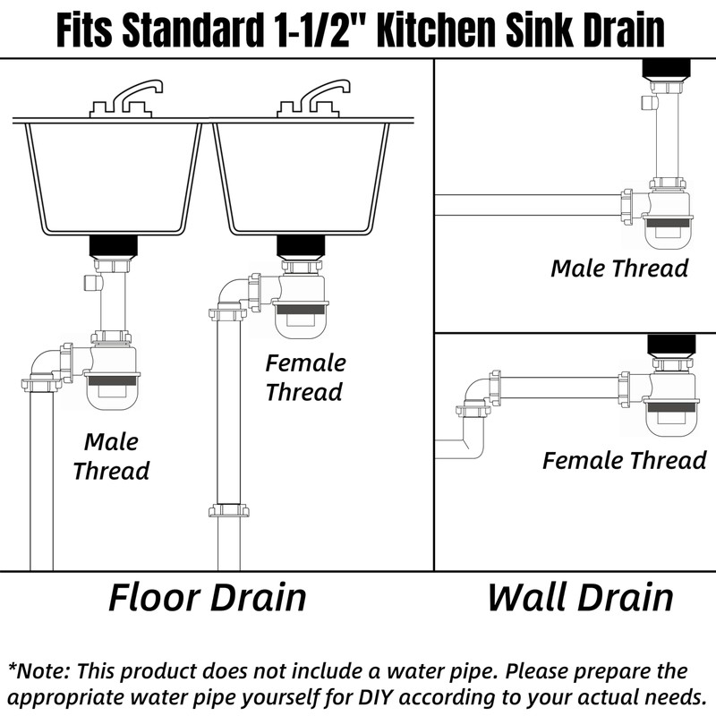 1-1/2"×1-1/2" Clear Removable Bottle Trap, P-Trap Replacement, Easy Cleaning, for