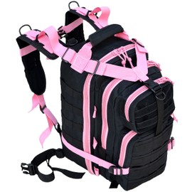 Explorer B3-PinkExplorer Tactical 72 Hours Combat Rucksack 17 Inch Backpack-Black with Pick Stripes, Black with Pink Strips, 17" X 9" X 11"