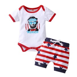 Ritatte Baby Boy 4th of July Shorts Set Short Sleeve Romper Vest Top Stars Stripe Shorts 2Pcs American Flag Summer Outfits(Red-stars, 6-9 M(80))