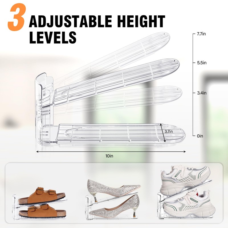 TOPNEW Shoe Slots Organizer for Closet 12 Pack Adjustable Level