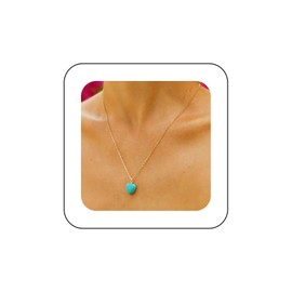 Inilbran Boho Turquoise Heart Pendant Necklace Gold Turquoise Choker Necklace Vintage Turquoise Necklace Choker Minimalist Blue Gemstone Necklace Jewellery for Women and Girls