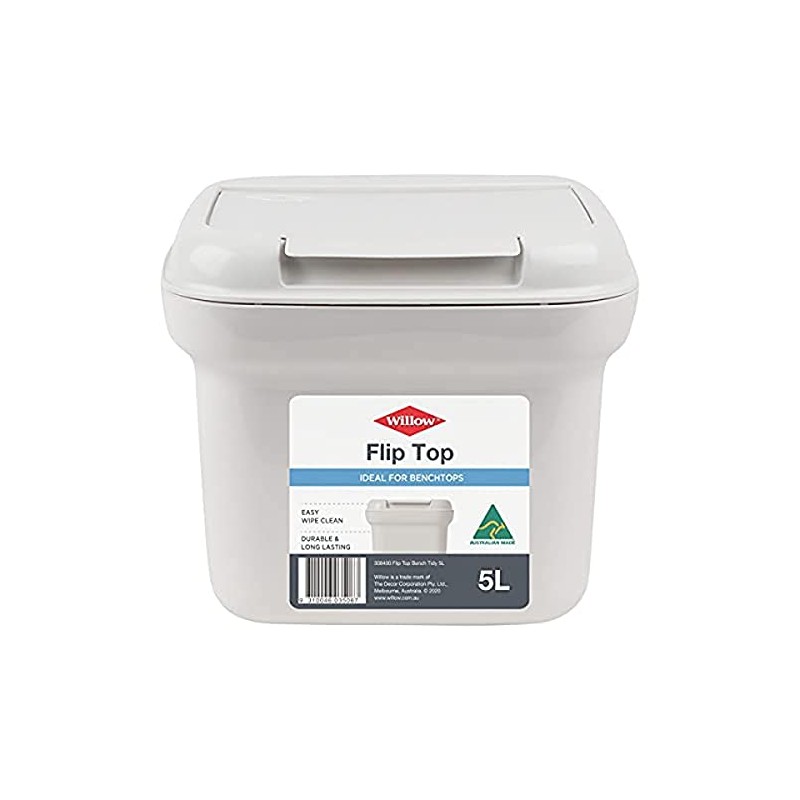 Willow Flip Top Tidy Waste Bin, 5 Litre Capacity, White/Charcoal
