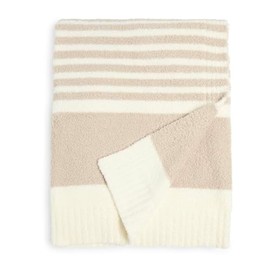Barefoot Dreams CozyChic Stripe Throw Blanket (Stone/Pearl) 45" x 60"