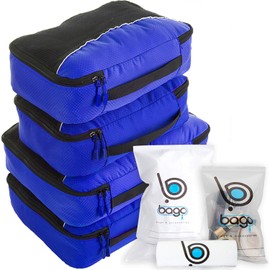 bago 7 Pcs Packing Cubes For Travel - 4 Packing Cube with 3 ZipLock Bags - Travel Cubes to Get Maximum Storage, Save Time & Effort to Pack - Happy Traveling (DeepBlue)