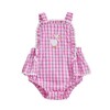 Baby Girl Summer Outfit Goose Embroidery Plaid Ruffled Trim Sleeveless