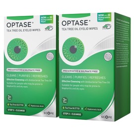 Optase Tea Tree Oil Eyelid Wipes – Cleanses, Purifies, and Refreshes Eyelids – Preservative Free – Biodegradable Wipes – Effective Cleansing with Antibacterial Tea Tree Oil - 2x30 Pack