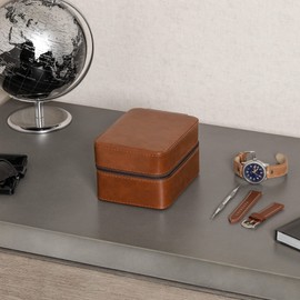 ROTHWELL 5 Watch Travel Case Storage Organizer for 5 Watches | Tough Portable Protection w/Zipper Fits All Wristwatches & Smart Watches Up to 50mm (Tan/Brown)