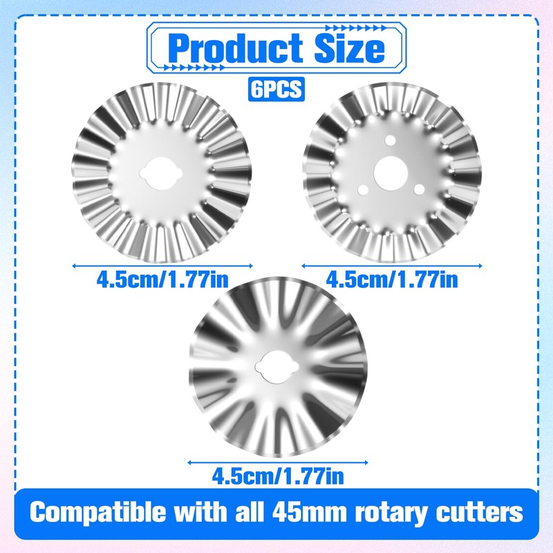 45mm Pinking Rotary Cutter Blades, 6 Pcs Wave Rotary Blades