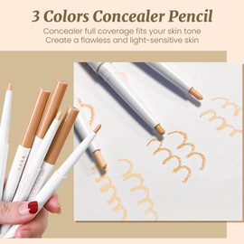 DAGEDA 3 Packs Concealer Pencil, Matte Creamy Concealer Full Coverage Spot Eraser, Waterproof Under Eye Concealer Brightener Pen, Multi-Use Eyebrow Concealer Lip Concealer Pencil for Face