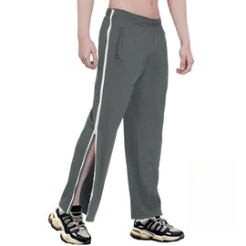 WEEOATAR Men Tear Away Pants Post Surgery Pants Breakaway Basketball Pants,2 Sides Zippers with Pockets,Open Bottom and Loose Fit Recovery Pants for Post-op,Disabled and Incontinence(Grey,XXXL)