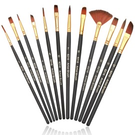 Tweozhui 12 Piece Bristle Brush Set Children's Black Acrylic Fine Brushes for Watercolour, Acrylic & Oil Painting, Versatile Tip Shapes, Ergonomic Handle, High-Quality Nylon Bristles, for Beginners