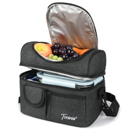 Kato Tirrinia Insulated Cool Bag Lunch Box for Men Women, Leak Proof Lunch Box with Compartment Adults Work with Shoulder Strap and Front Pocket,Charcoal