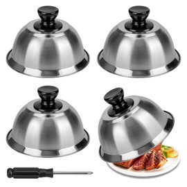 4 PCS Burger Covers Stainless Steel, 16×10.5 CM Burger Cloche, Burger Dome with Screwdriver, Cheese Melting Dome, Melting Dome for Griddle Kitchen Grill Camping Picnic
