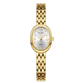 Diaofendi Petite Vintage Oval Gold Women’s Watch, Waterproof Elegant Watch with Japanese Quartz Movement, Adjustable Strap with Tool, D36322-Gold Silver, Classic