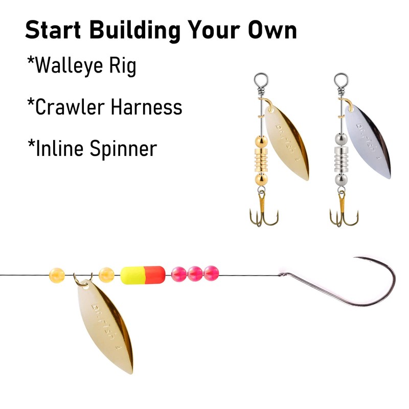 Dr.Fish 30 Pack Fishing Spinner Blades Willow Blade Gold Silver