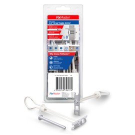 1/4" Heavy Duty Master Toggle-Bolt Strap Anchors (8 Pack) w/ 8 Steel Threaded Studs, 3/8" to 3-5/8" Grip Range, for 1/4"-20 Fastener Size - 240lb in 3/8-1/2" & 300lb in 5/8" Drywall Holding Strength