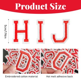 FR 52 Pcs Iron on Letters Patches, Varsity Alphabet Embroidered Patch A-Z Applique for Clothes, Dress, Hat, Jeans, DIY Accessories (Red)