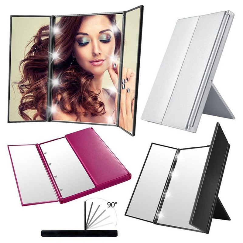 LED Trifold Makeup Mirror 360 Degree Tri Fold Led Illuminated