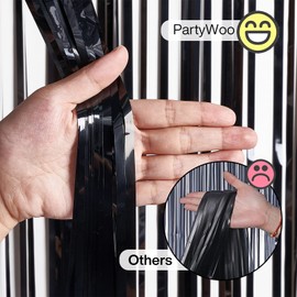 PartyWoo Cortina de Aluminio Negra, 2 Cortinas de oropel de 3.3 x 6.5 pies para cumpleaños, Boda, Fiesta, telón de Fondo de Fotos