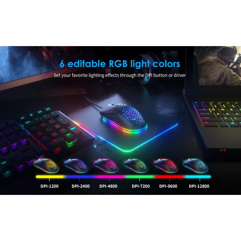 CYD C306 Wired Gaming Mouse -70g Ultra Lightweight, Honeycomb Shell,