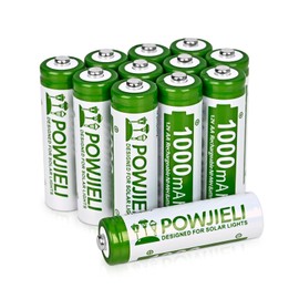 POWJIELI POWJIELI Ni-MH Rechargeable AA Batteries,1.2V 1000mAh High Capacity Pre-Charged Double A Solar Battery for Garden Landscaping Solar Lights, String Lights, Sidewalk Pathway Lights (Pack of 12)