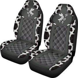 Poceacles Cow and Diamond Pattern Car Seat Covers for Front Bucket Seat Cover for Women Men Car Accessories 1 Pair of Cloth High Back Seat Covers fits Most Cars, SUVs, Trucks, and Vans